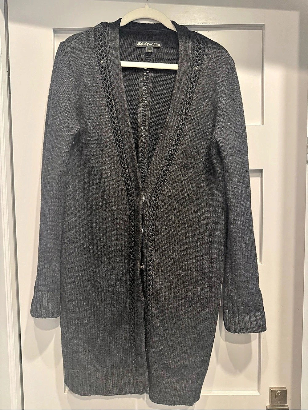 Elizabeth and James Women's Long Charcoal/Black Knit Cardigan Sweater